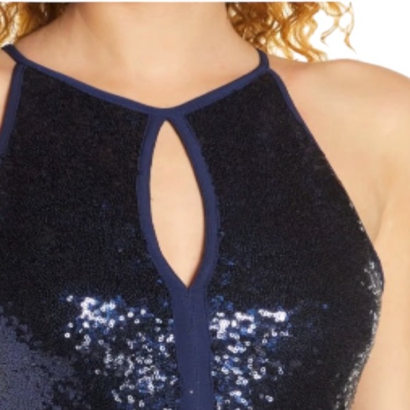 NWT Morgan & Co. Sequin A-Line Gown in Peacock Blue - Picture 3 of 15